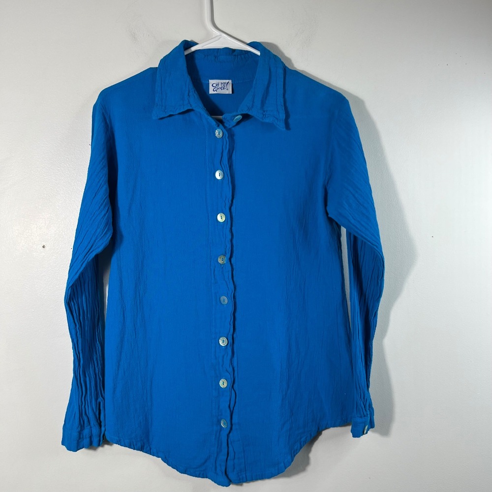 Womens Oh My Gauze Long Sleeve Cotton Button Shirt Turquoise XS/S